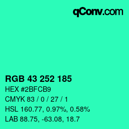 カラーコード: RGB 43 252 185 | qconv.com