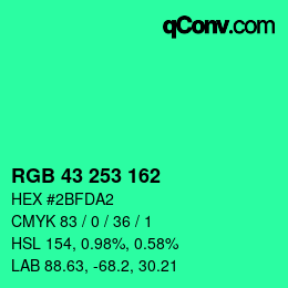 Color code: RGB 43 253 162 | qconv.com