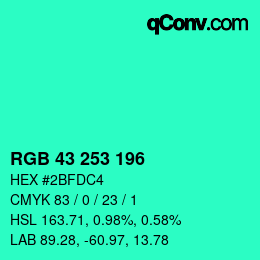 颜色代码: RGB 43 253 196 | qconv.com
