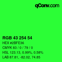 Color code: RGB 43 254 54 | qconv.com