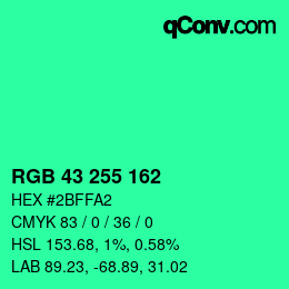 颜色代码: RGB 43 255 162 | qconv.com