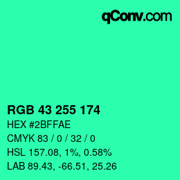 Color code: RGB 43 255 174 | qconv.com