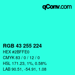 颜色代码: RGB 43 255 224 | qconv.com