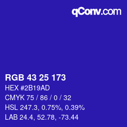 カラーコード: RGB 43 25 173 | qconv.com
