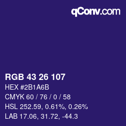 Farbcode: RGB 43 26 107 | qconv.com