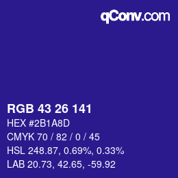 Color code: RGB 43 26 141 | qconv.com