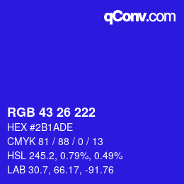Color code: RGB 43 26 222 | qconv.com