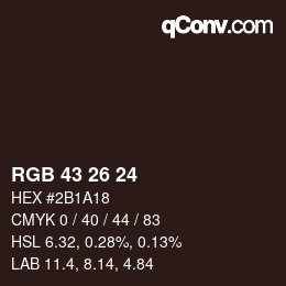 Color code: RGB 43 26 24 | qconv.com
