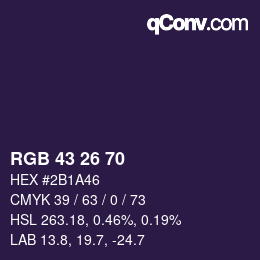 Color code: RGB 43 26 70 | qconv.com