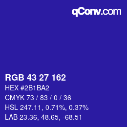 Color code: RGB 43 27 162 | qconv.com