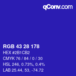 颜色代码: RGB 43 28 178 | qconv.com