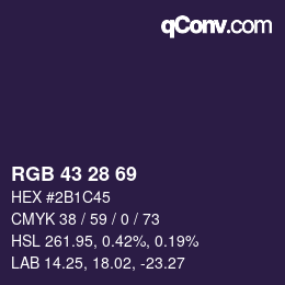 カラーコード: RGB 43 28 69 | qconv.com