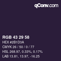 Color code: RGB 43 29 58 | qconv.com