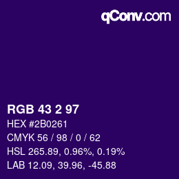 Color code: RGB 43 2 97 | qconv.com