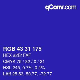 カラーコード: RGB 43 31 175 | qconv.com