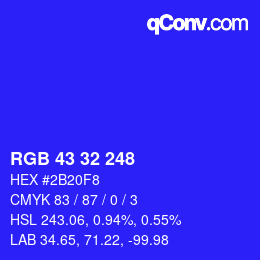 Color code: RGB 43 32 248 | qconv.com