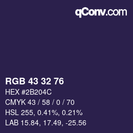 Color code: RGB 43 32 76 | qconv.com