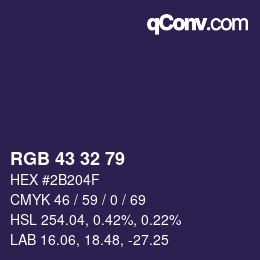 Color code: RGB 43 32 79 | qconv.com