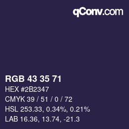 Code couleur: RGB 43 35 71 | qconv.com