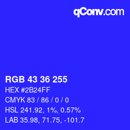 颜色代码: RGB 43 36 255 | qconv.com