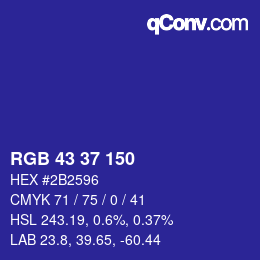 Color code: RGB 43 37 150 | qconv.com