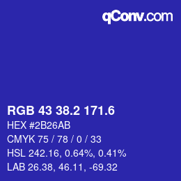 カラーコード: RGB 43 38.2 171.6 | qconv.com