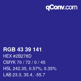 颜色代码: RGB 43 39 141 | qconv.com