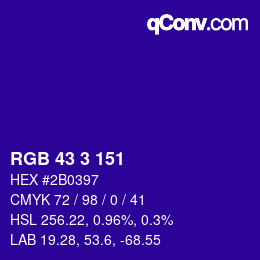 Color code: RGB 43 3 151 | qconv.com