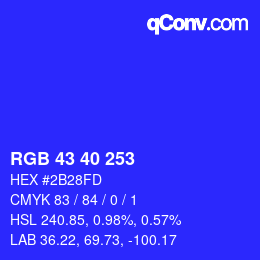 Color code: RGB 43 40 253 | qconv.com