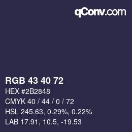 颜色代码: RGB 43 40 72 | qconv.com