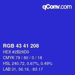 Color code: RGB 43 41 208 | qconv.com