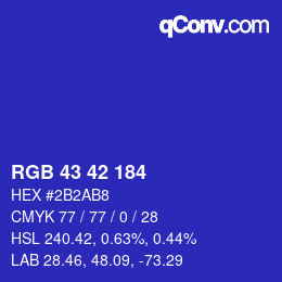 Color code: RGB 43 42 184 | qconv.com