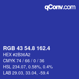 カラーコード: RGB 43 54.8 162.4 | qconv.com