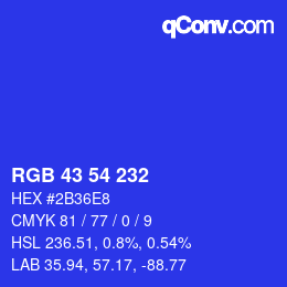 Color code: RGB 43 54 232 | qconv.com