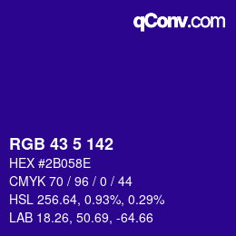 Color code: RGB 43 5 142 | qconv.com