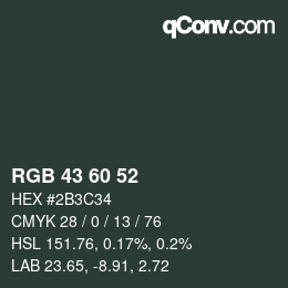 Color code: RGB 43 60 52 | qconv.com