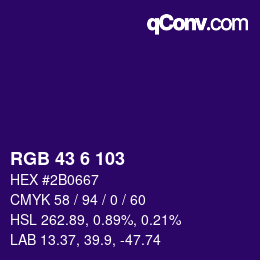 Color code: RGB 43 6 103 | qconv.com