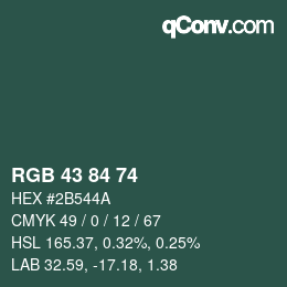 颜色代码: RGB 43 84 74 | qconv.com