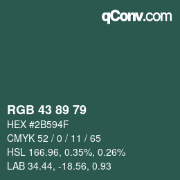 颜色代码: RGB 43 89 79 | qconv.com