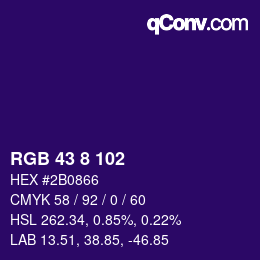 Color code: RGB 43 8 102 | qconv.com