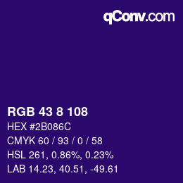 カラーコード: RGB 43 8 108 | qconv.com