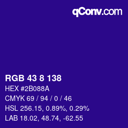 Color code: RGB 43 8 138 | qconv.com