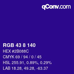カラーコード: RGB 43 8 140 | qconv.com