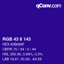 Color code: RGB 43 8 143 | qconv.com