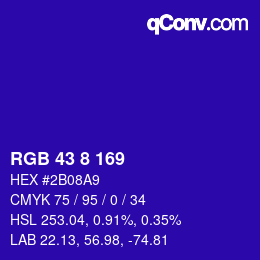 カラーコード: RGB 43 8 169 | qconv.com