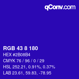 Color code: RGB 43 8 180 | qconv.com