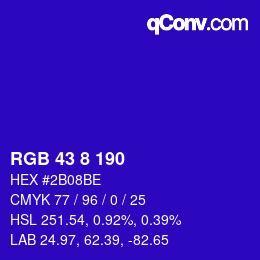 Color code: RGB 43 8 190 | qconv.com