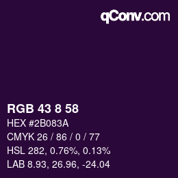 Color code: RGB 43 8 58 | qconv.com