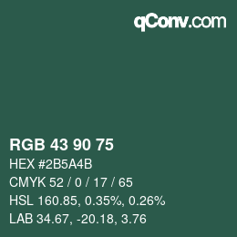 颜色代码: RGB 43 90 75 | qconv.com