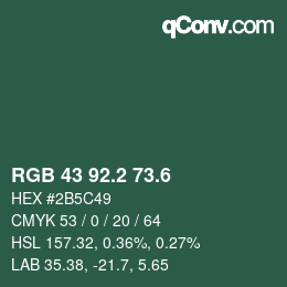 カラーコード: RGB 43 92.2 73.6 | qconv.com